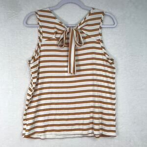 Green‎ Envelope Tank Top XL Orange Striped Open Back Tie Stretch Soft Preppy